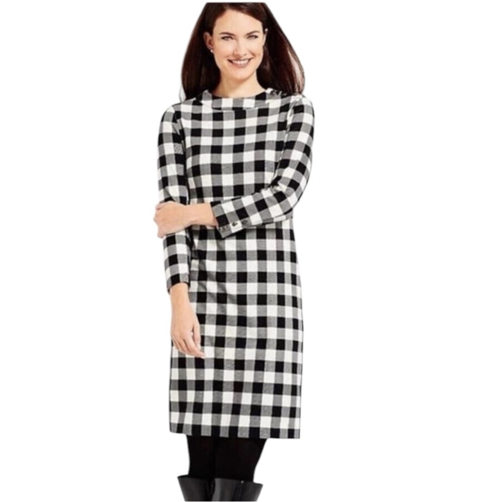 Talbots Dress Womens Large Shift Black Check Plaid Career Academia Preppy